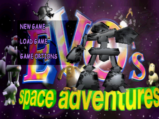 Evo's Space Adventures title screen for Playstation